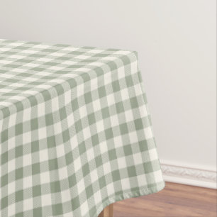 Gingham Pattern Cottagecore Checkered Beige Sage Tablecloth