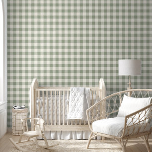 Gingham Pattern Cottagecore Checkered Beige Sage Wallpaper
