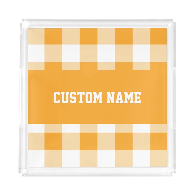 Gingham Pattern Custom Name  Acrylic Tray (Front)
