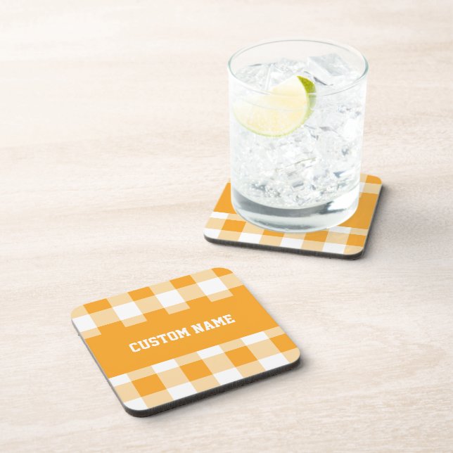 Gingham Pattern Custom Name  Beverage Coaster (Right Side)