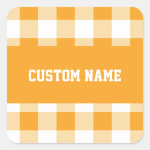 Gingham Pattern Custom Name Square Sticker