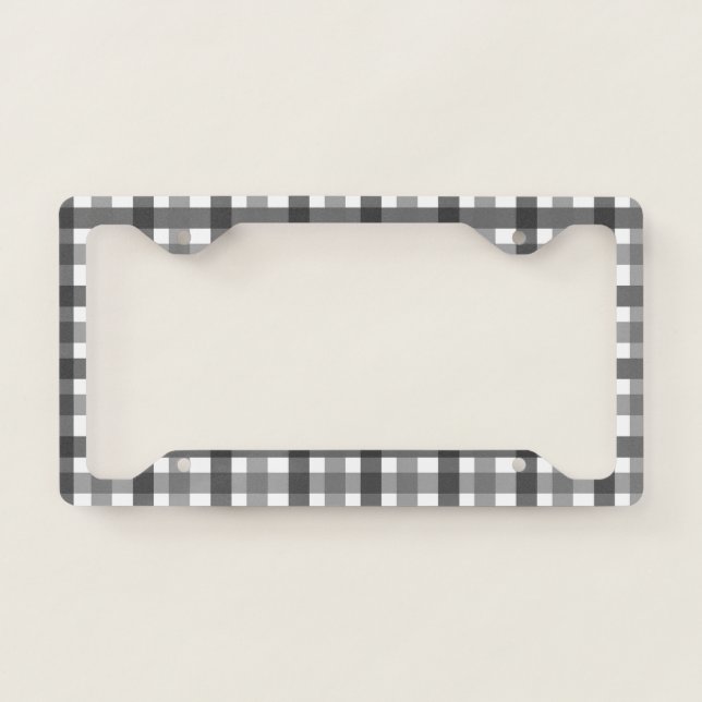 Gingham Pattern: Grey License Plate Frame (Front)