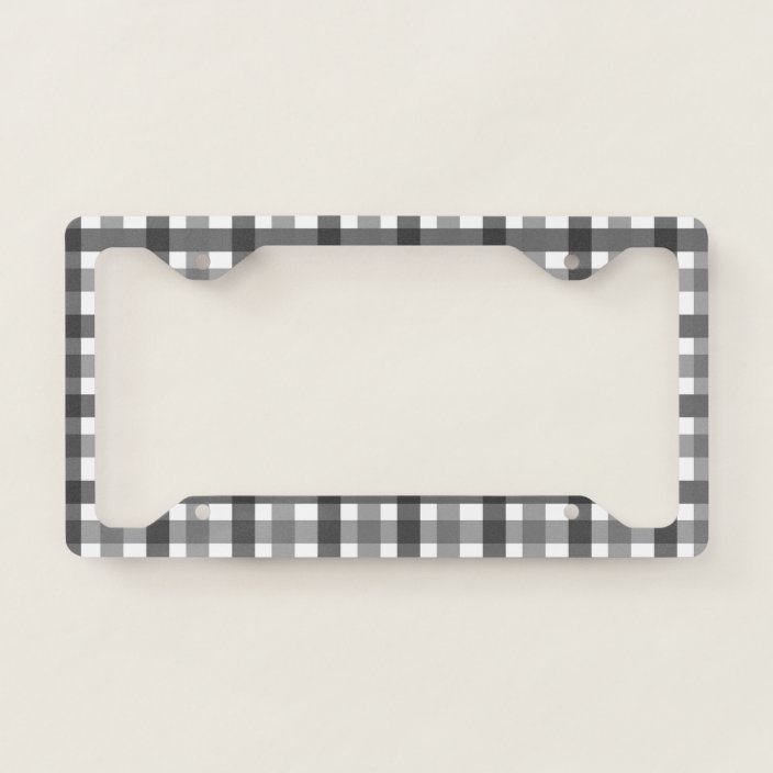 Gingham Pattern Grey License Plate Frame