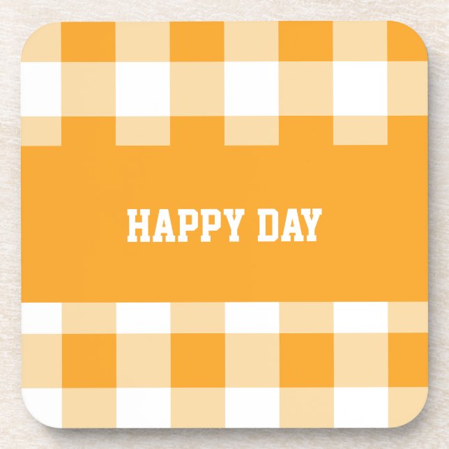 Gingham Pattern Happy Day  Beverage Coaster (Front)