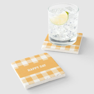 Gingham Pattern Happy Day  Stone Coaster