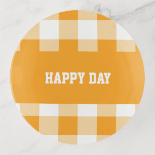 Gingham Pattern Happy Day  Trinket Tray
