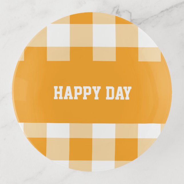 Gingham Pattern Happy Day  Trinket Tray (Front)