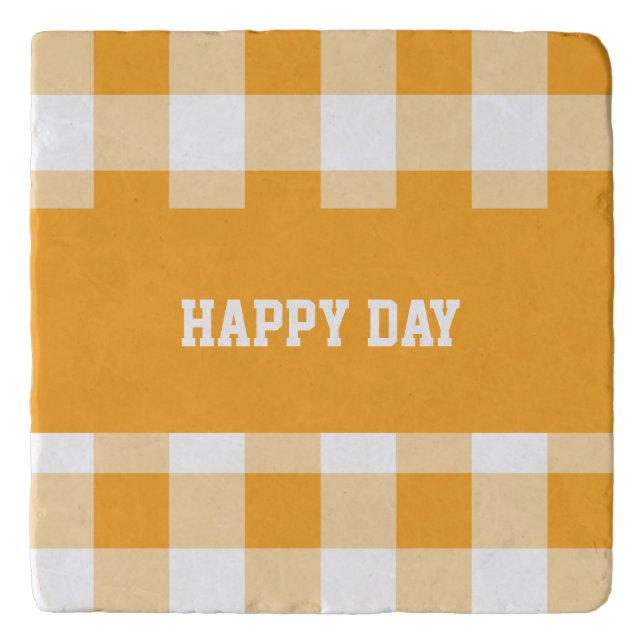 Gingham Pattern Happy Day  Trivet (Front)