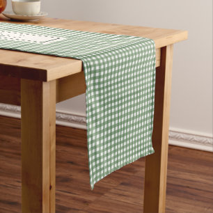 Gingham Pattern in Green with Family Name Short Table Runner