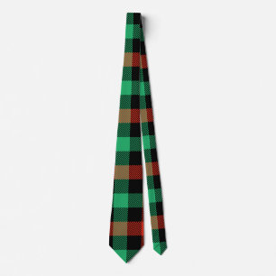 Gingham Pattern in Red, Green, and Black Neck Tie