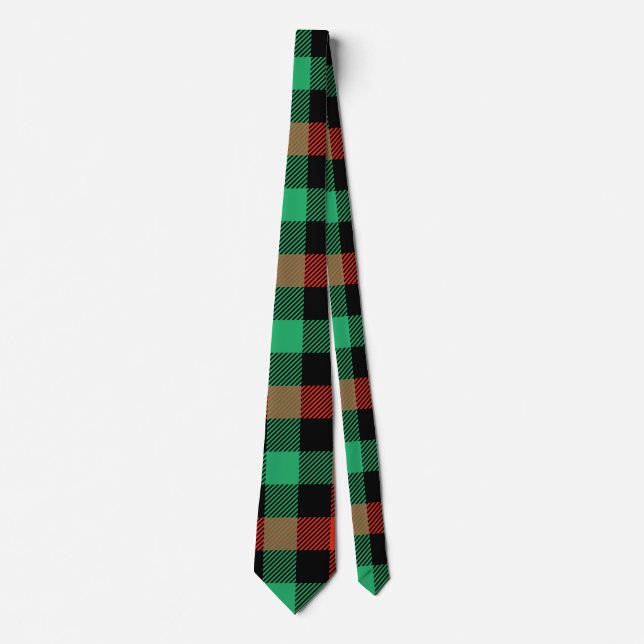 Gingham Pattern in Red, Green, and Black Neck Tie (Front)