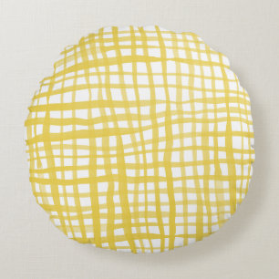 Gingham pattern in yellow round pillow