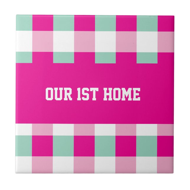 Gingham Pattern Our 1st Home Ceramic Tile (Front)