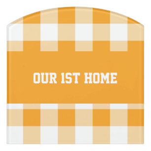 Gingham Pattern Our 1st Home Door Sign