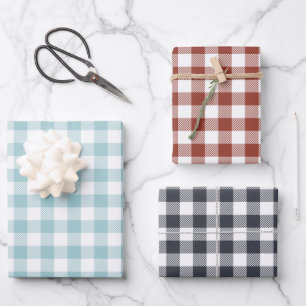 Gingham Pattern Set Fall Holiday Wrapping Paper Sheets