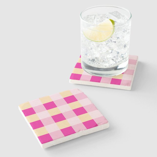 Gingham Pattern  Stone Coaster (Side)