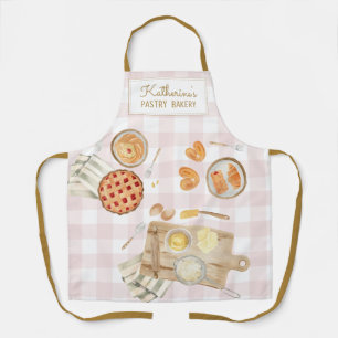 Gingham Pattern Watercolor Pastries Baking Bakery Apron