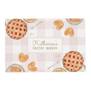 Gingham Pattern Watercolor Pastries Baking Bakery Placemat