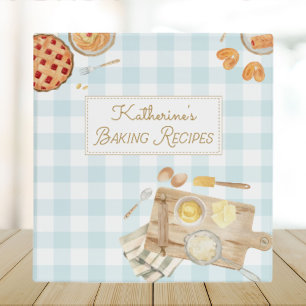 Gingham Pattern Watercolor Pastries Baking Recipe 3 Ring Binder