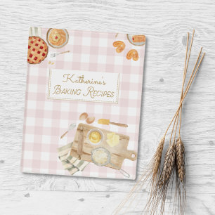 Gingham Pattern Watercolor Pastries Baking Recipe Mini Binder