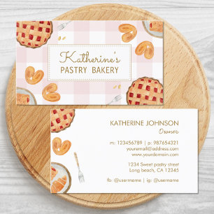 Gingham Pattern Watercolor Pastry Chef Bakery Business Card