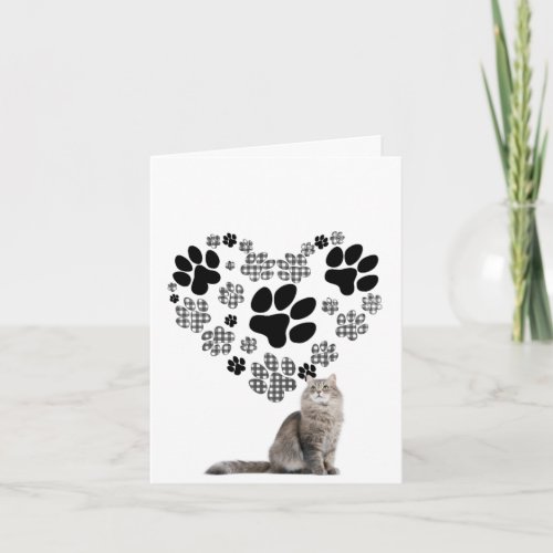 Gingham Pawprint Heart for Loss of Pet Cat Card