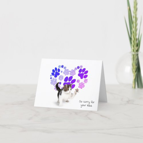 Gingham Pawprint Heart for Loss of Pet Cat Card