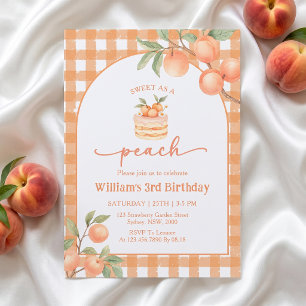Gingham Peach Boy Birthday Invitation