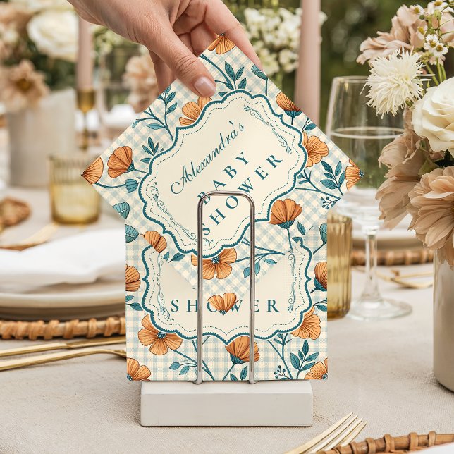 Gingham Peach Floral Baby Shower Napkins (Creator Uploaded)