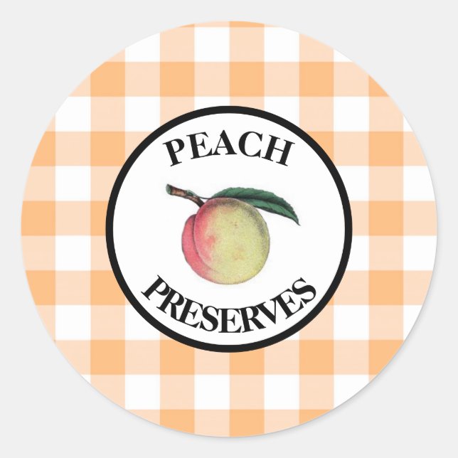 Gingham Peach Preserves Classic Round Sticker (Front)