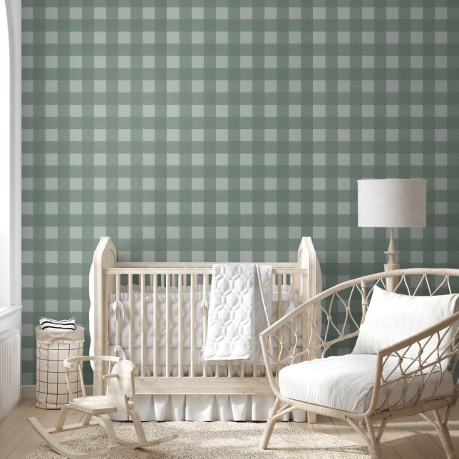 Gingham Peel and Stick Wallpaper - Sage Green (Kids)