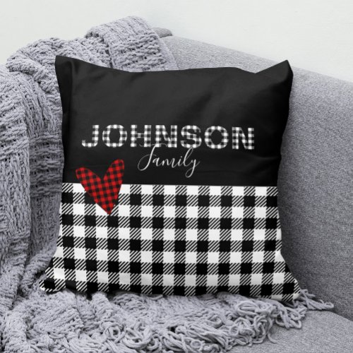 Gingham Personalized Black and White Buffalo Check Throw Pillow