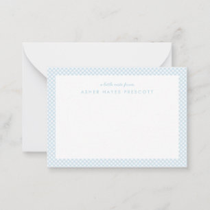 Gingham personalized children's blue note card