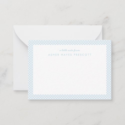 Gingham personalized childrens blue note card