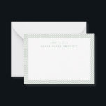 Gingham personalized children's green note card<br><div class="desc">Send a note on this sweet personalized stationery that features  soft sage green gingham border and simple typography. The back is a coordinating dotted sage green. Perfect as a shower or baptism gift or as a thank you note for a new mom or parents to be.</div>