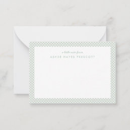 Gingham personalized children&#39;s green note card