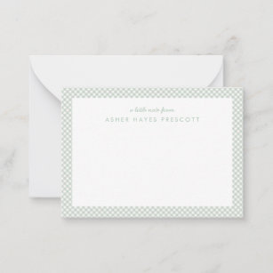 Gingham personalized children's green note card
