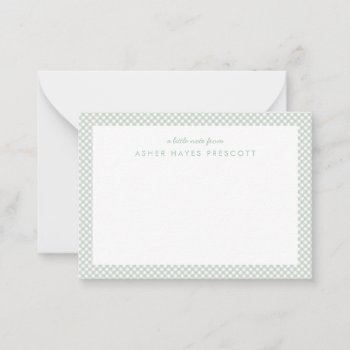 Gingham Personalized Children's Green Note Card by LeaDelaverisDesign at Zazzle
