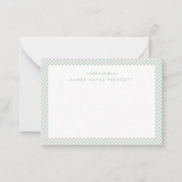 Gingham personalized children's green note card