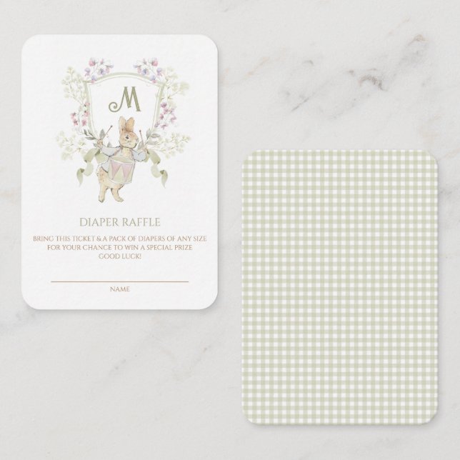 Gingham Peter the Rabbit Baby Shower Diaper Raffle Enclosure Card (Front/Back)