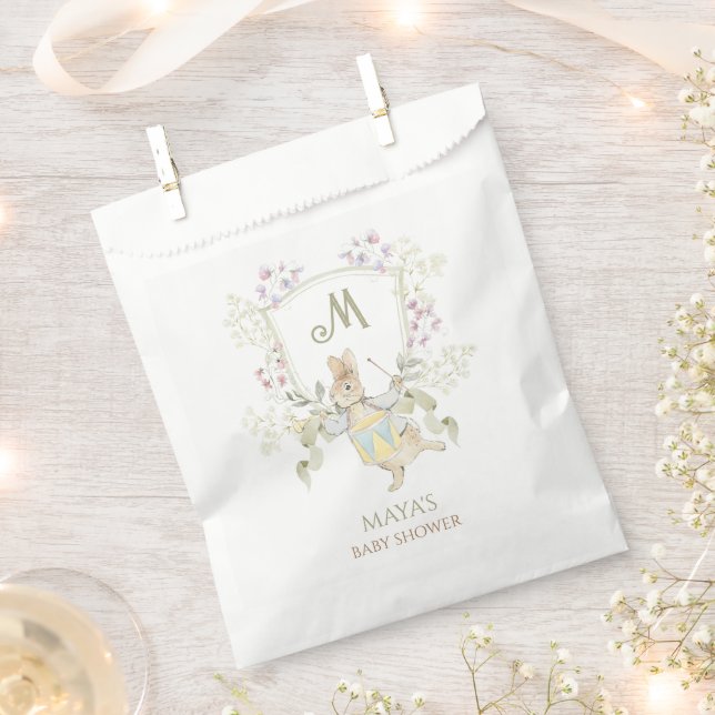 Gingham Peter the Rabbit Monogram Baby Shower Favor Bag (Clipped)