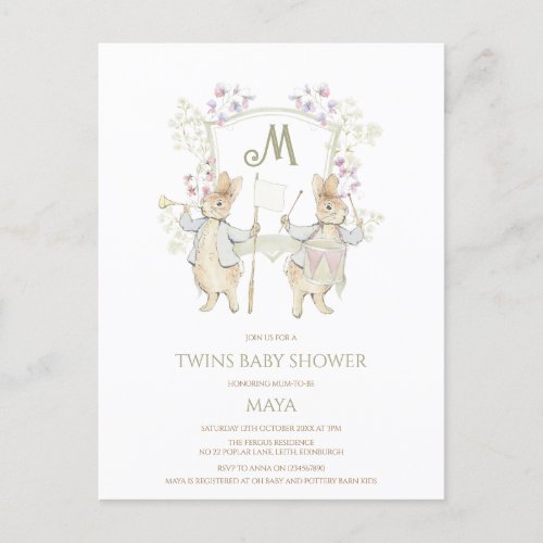 Gingham Peter the Rabbit Twins Baby Shower Budget  Postcard