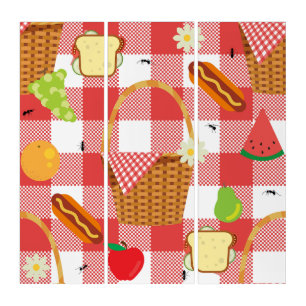 gingham picnic basket ants retro triptych