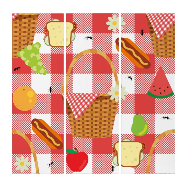 gingham picnic basket ants retro  triptych (Front)