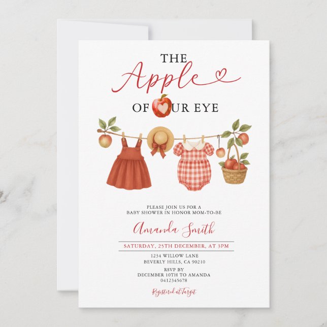 Gingham Picnic Basket Apple of Our Eye Baby Shower Invitation (Front)