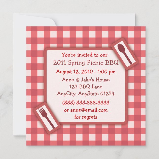 Gingham Picnic BBQ Invitation (Front)
