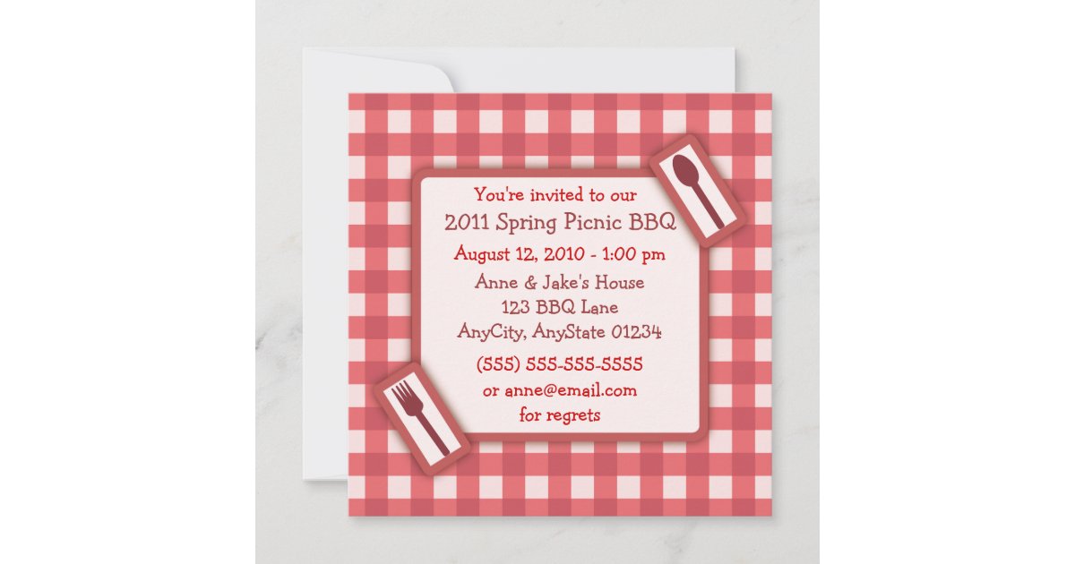 Gingham Picnic BBQ Invitation | Zazzle