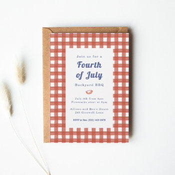 Gingham Picnic Blanket Fourth Of July Bbq Invitation by MontgomeryFest at Zazzle