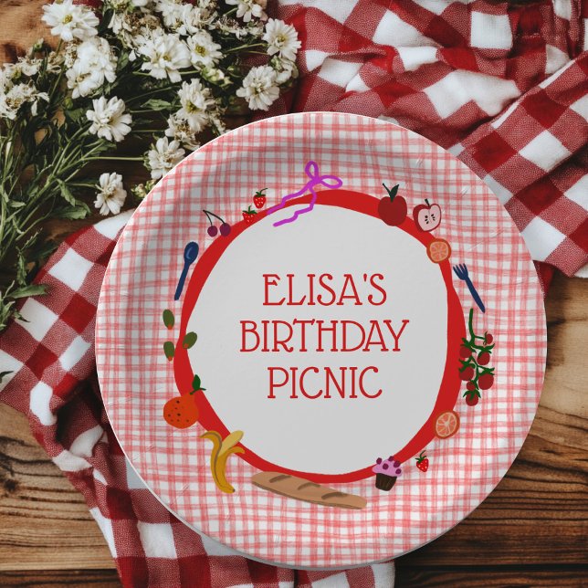 Gingham Picnic Modern Cute CUSTOM BIRTHDAY PARTY Paper Plates (Gingham Picnic Modern Cute CUSTOM BIRTHDAY PARTY Paper Plates
)