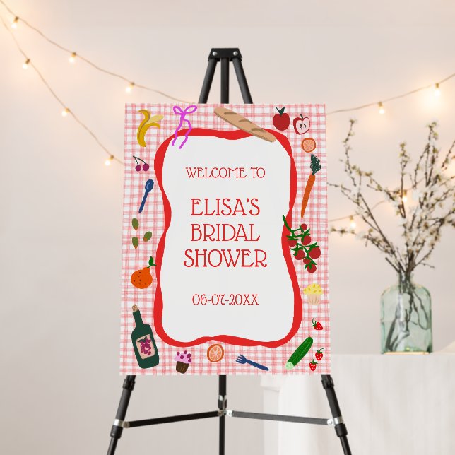 Gingham Picnic Modern Cute CUSTOM Bridal Shower Foam Board (In Situ (Stand))